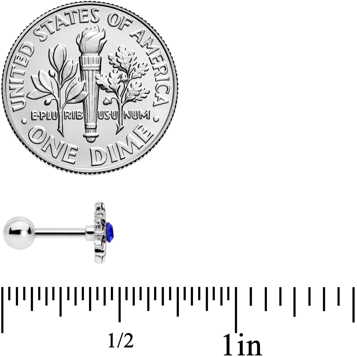 16G 1/4 Blue Faux Druzy Yellow Sunflower Cartilage Tragus