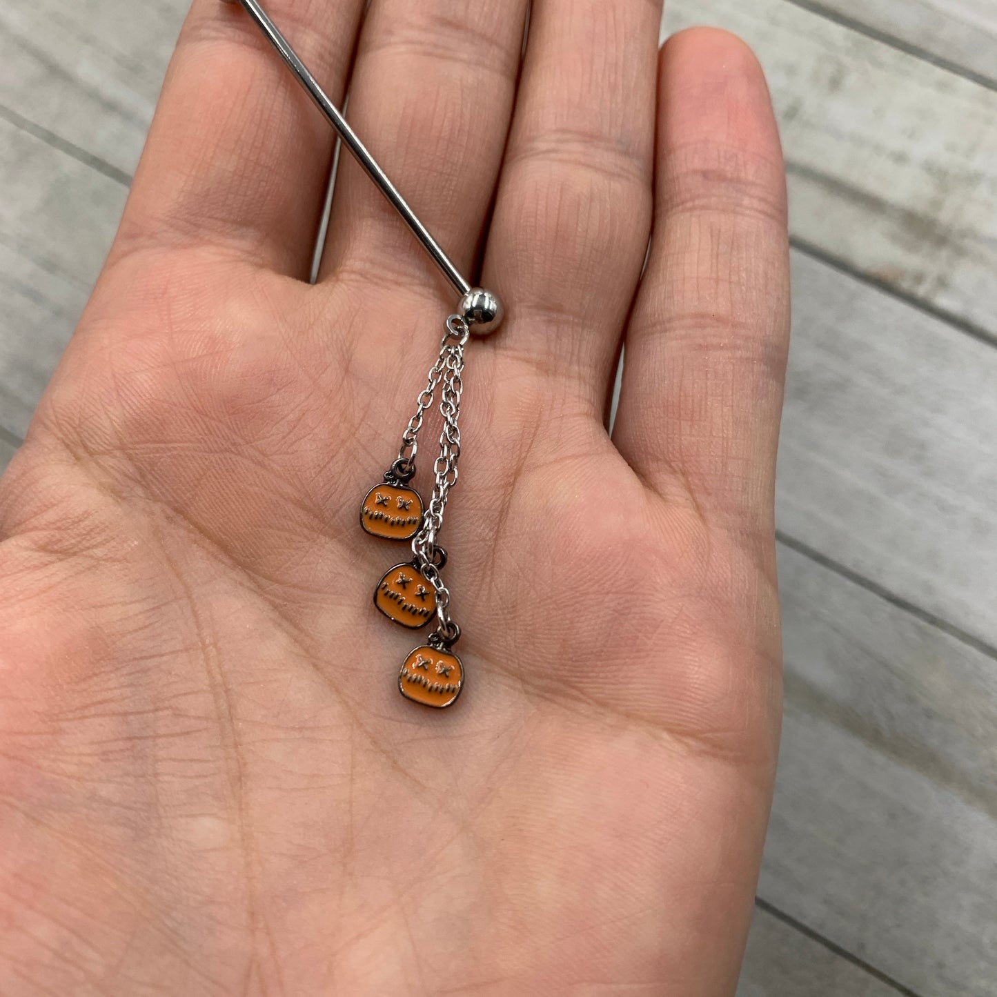 14G Halloween Pumpkin Chain Dangle Industrial Barbell 38mm