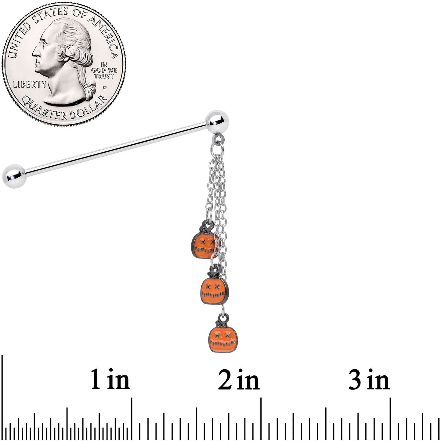 14G Halloween Pumpkin Chain Dangle Industrial Barbell 38mm