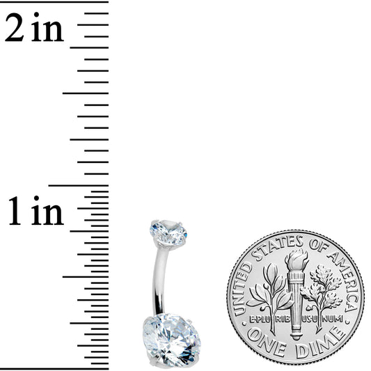 Clear CZ Gem Round Duo Internally Threaded Belly Ring