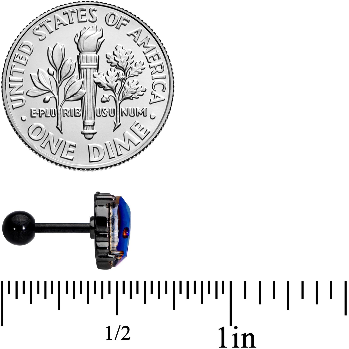 16G 1/4 Blue Gem Black Sugar Skull Halloween Cartilage Tragus