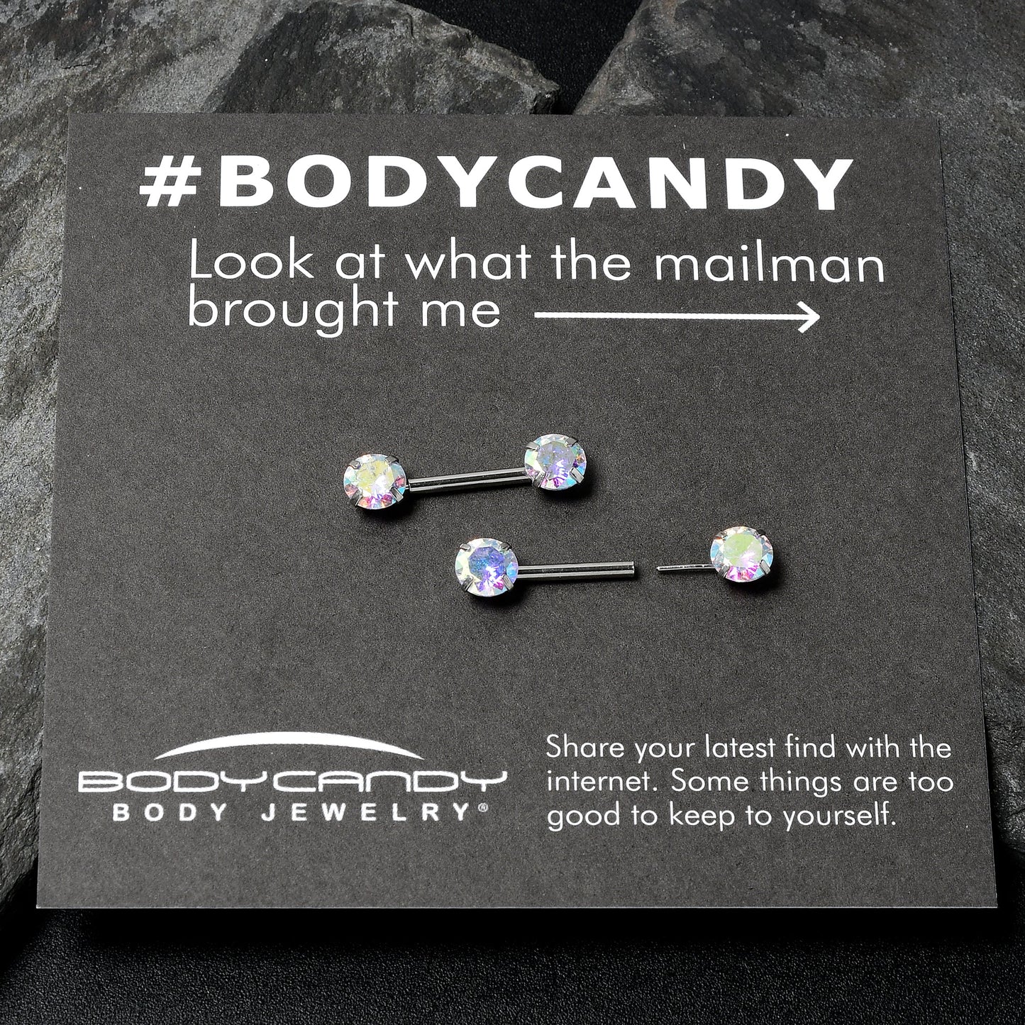 14G 1/2 Aurora CZ Gem Threadless Barbell Nipple Ring Set