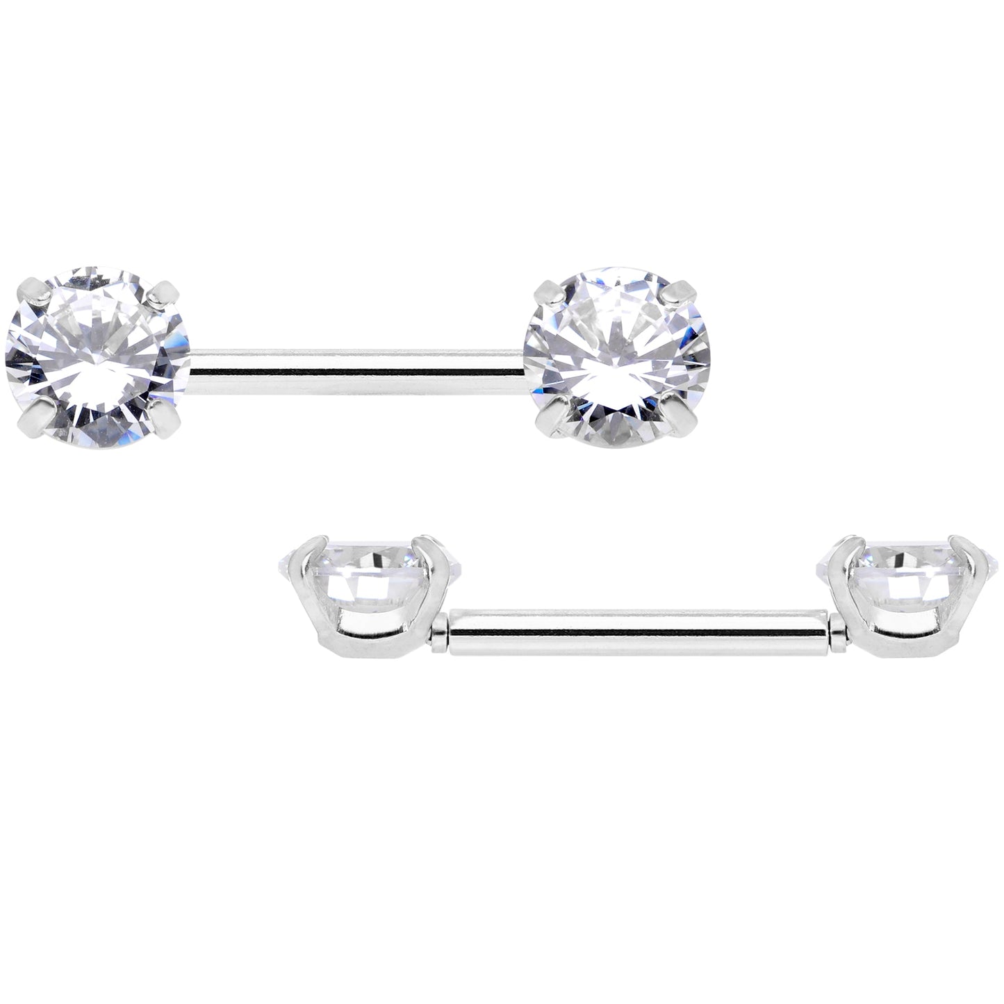 14G 1/2 Clear CZ Gem Threadless Barbell Nipple Ring Set