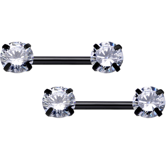 14G 1/2 Clear CZ Gem Black Threadless Barbell Nipple Ring Set