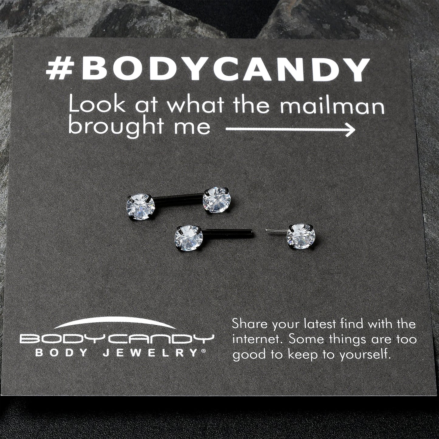 14G 1/2 Clear CZ Gem Black Threadless Barbell Nipple Ring Set