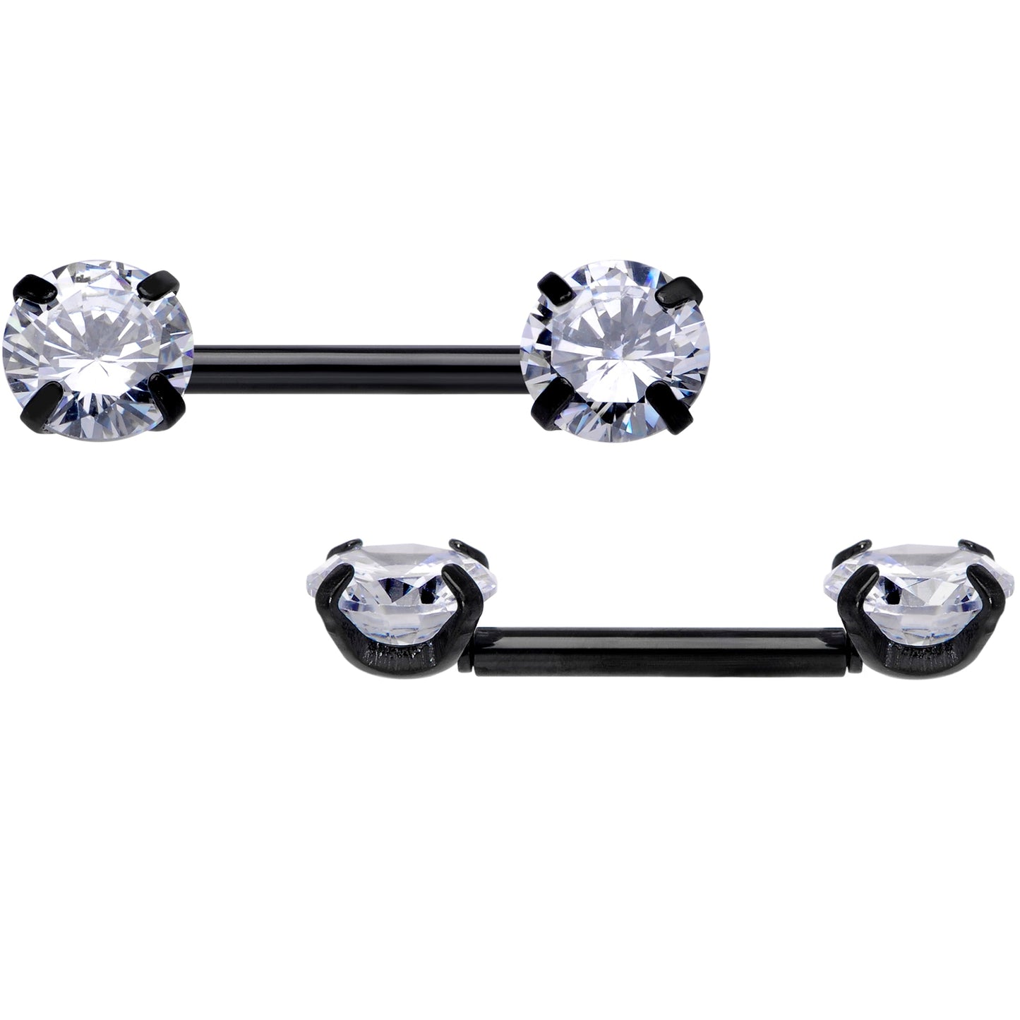 14G 1/2 Clear CZ Gem Black Threadless Barbell Nipple Ring Set