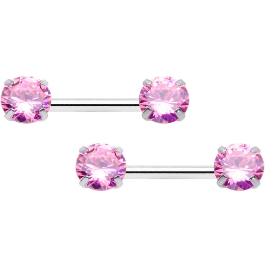 14G 1/2 Pink CZ Gem Threadless Barbell Nipple Ring Set