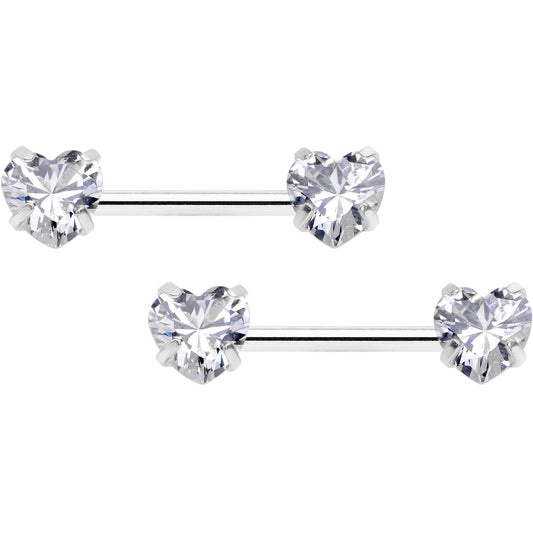 14G 1/2 Clear CZ Gem Heart Threadless Barbell Nipple Ring Set