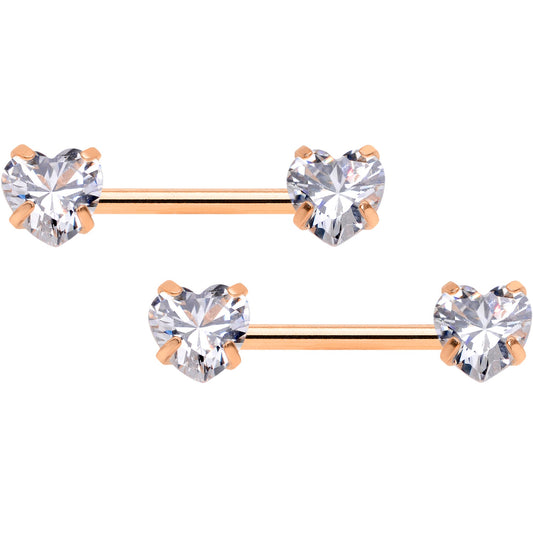 14G 1/2 Aurora CZ Heart Rose Gold Tone Threadless Nipple Ring Set