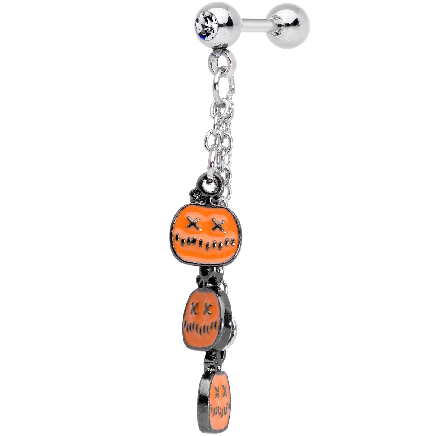 16G 1/4 Clear Gem Halloween Pumpkin Dangle Cartilage Earring