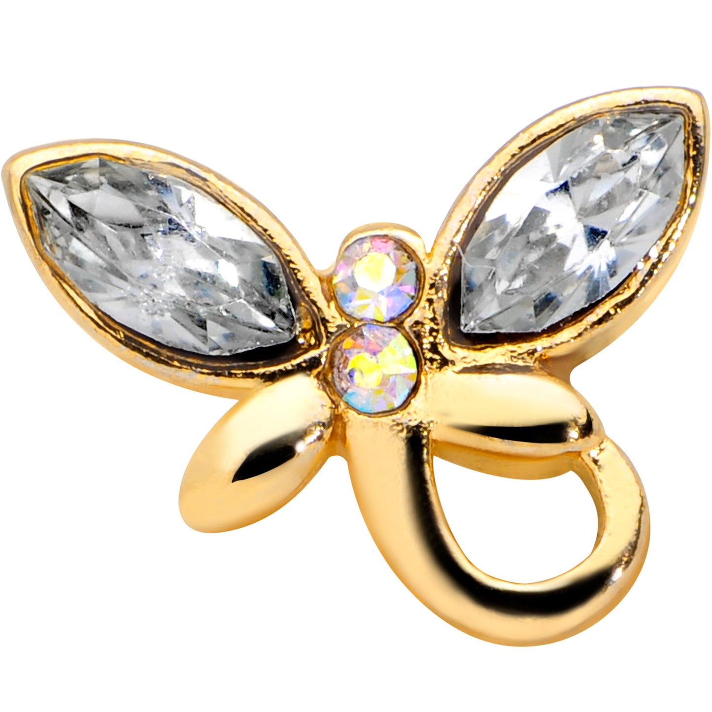 18G 3/8 Clear Aurora Gem Gold Tone Loop Butterfly Nose Hoop