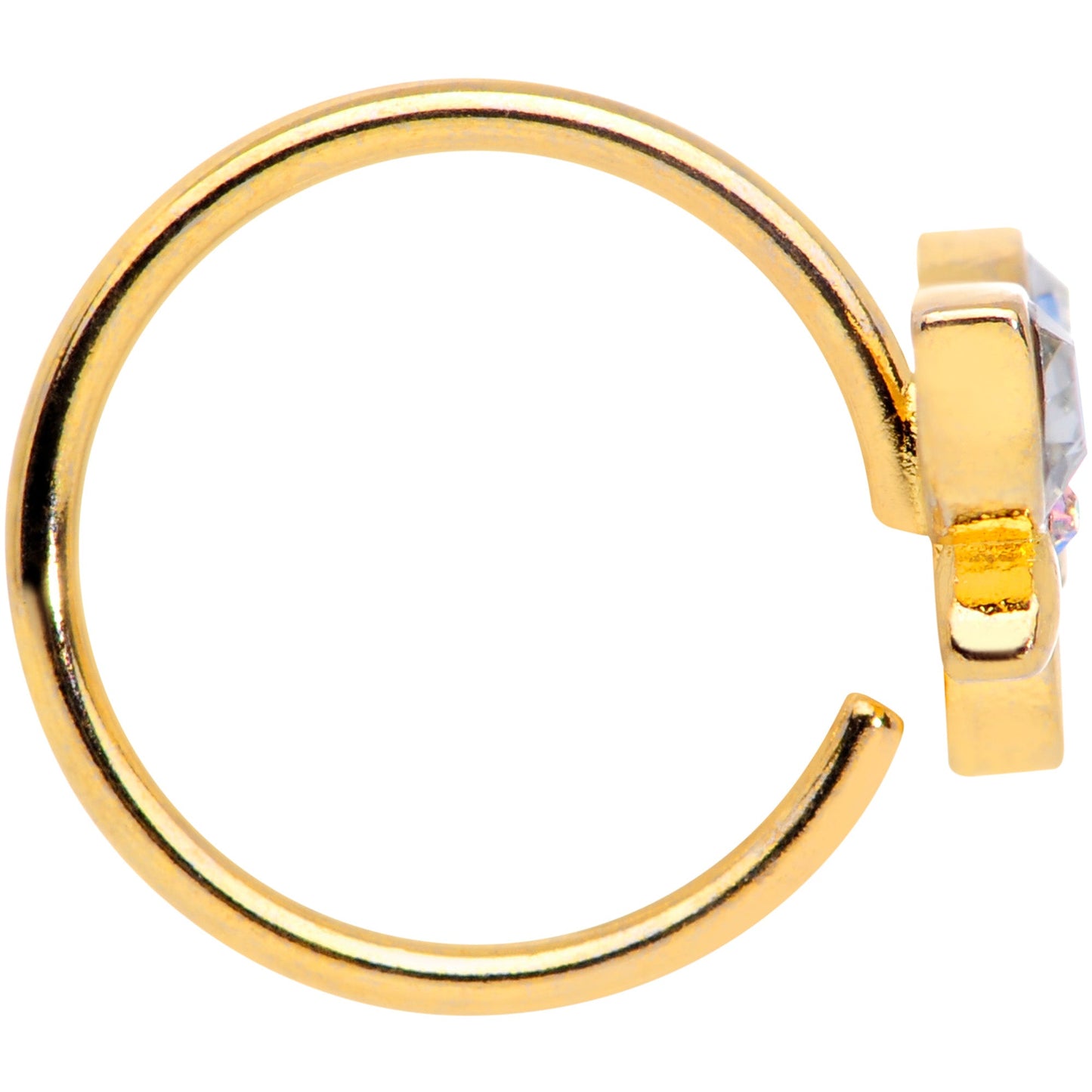 18G 3/8 Clear Aurora Gem Gold Tone Loop Butterfly Nose Hoop