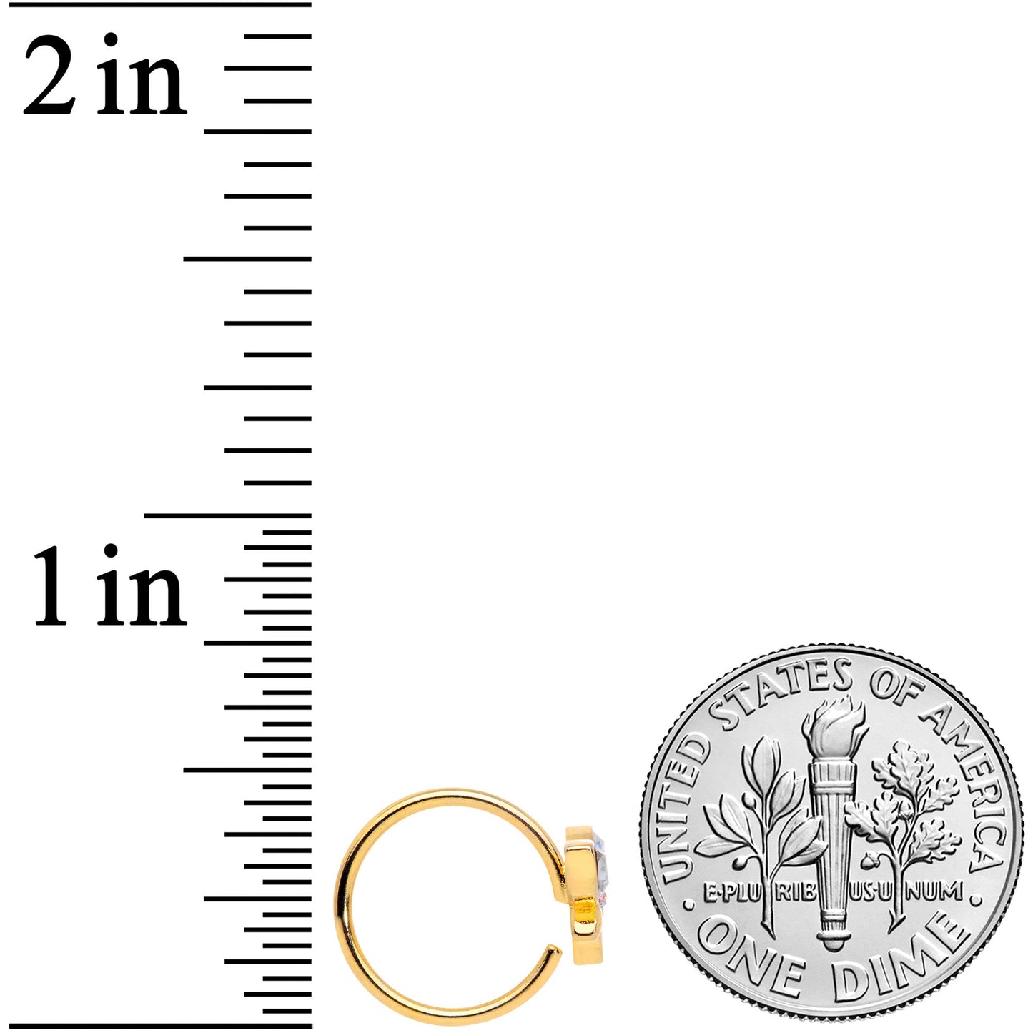 18G 3/8 Clear Aurora Gem Gold Tone Loop Butterfly Nose Hoop