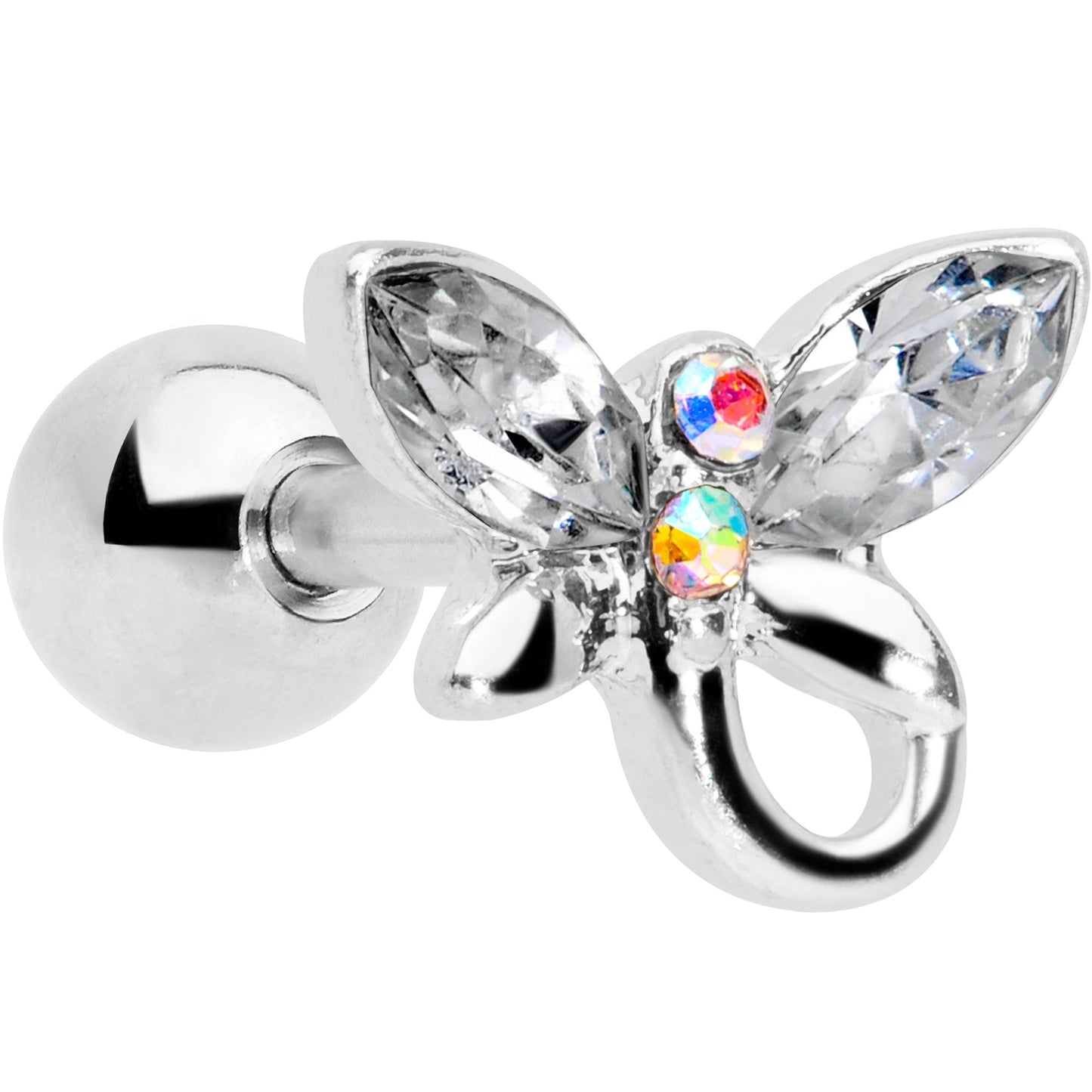 16G 1/4 Clear Aurora Gem Loop Butterfly Cartilage Tragus Earring