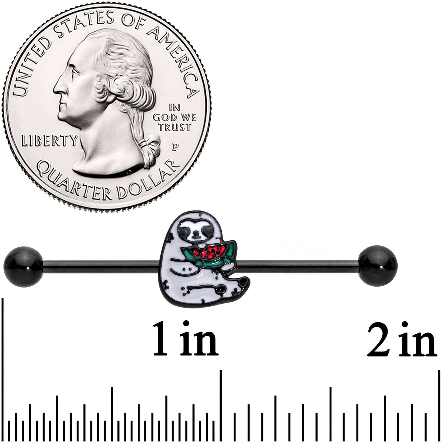 14G Black Watermelon Sloth Industrial Barbell 38mm