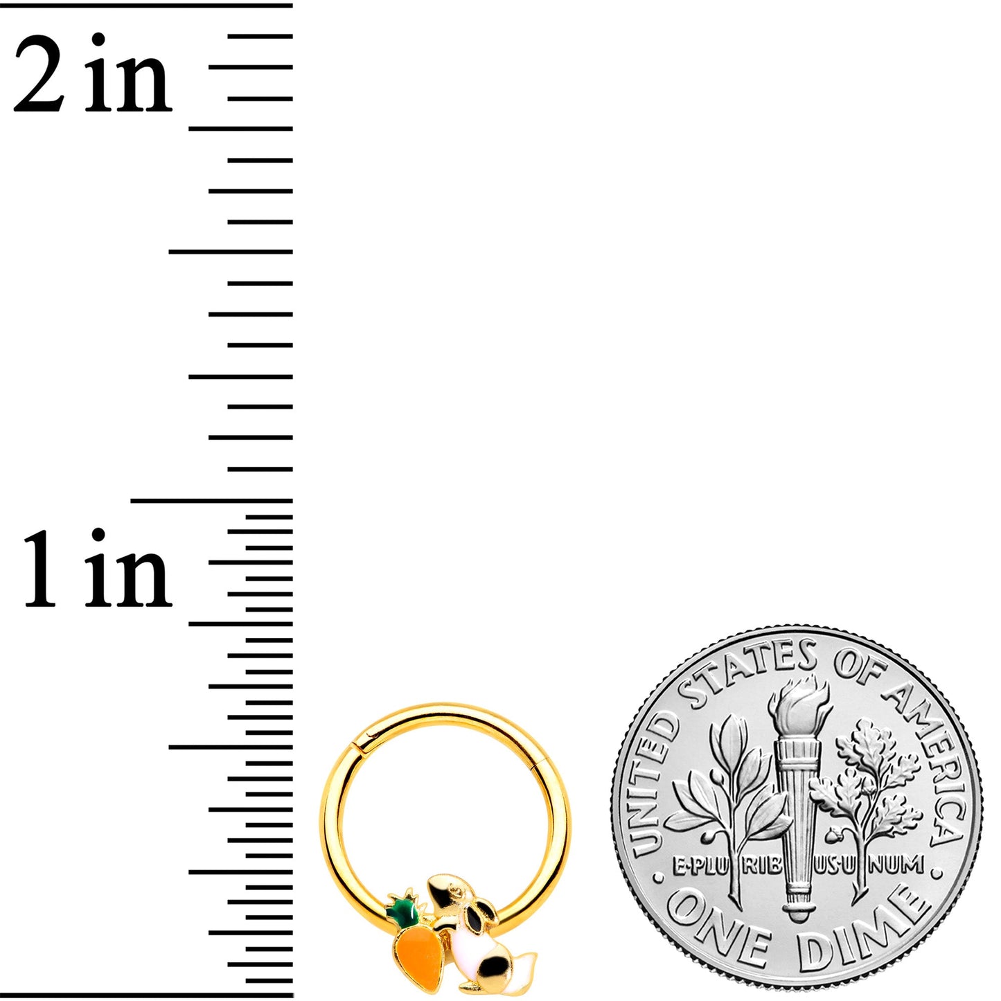 16G 3/8 Gold Tone Bunny Rabbit Carrot Easter Hinged Segment Ring