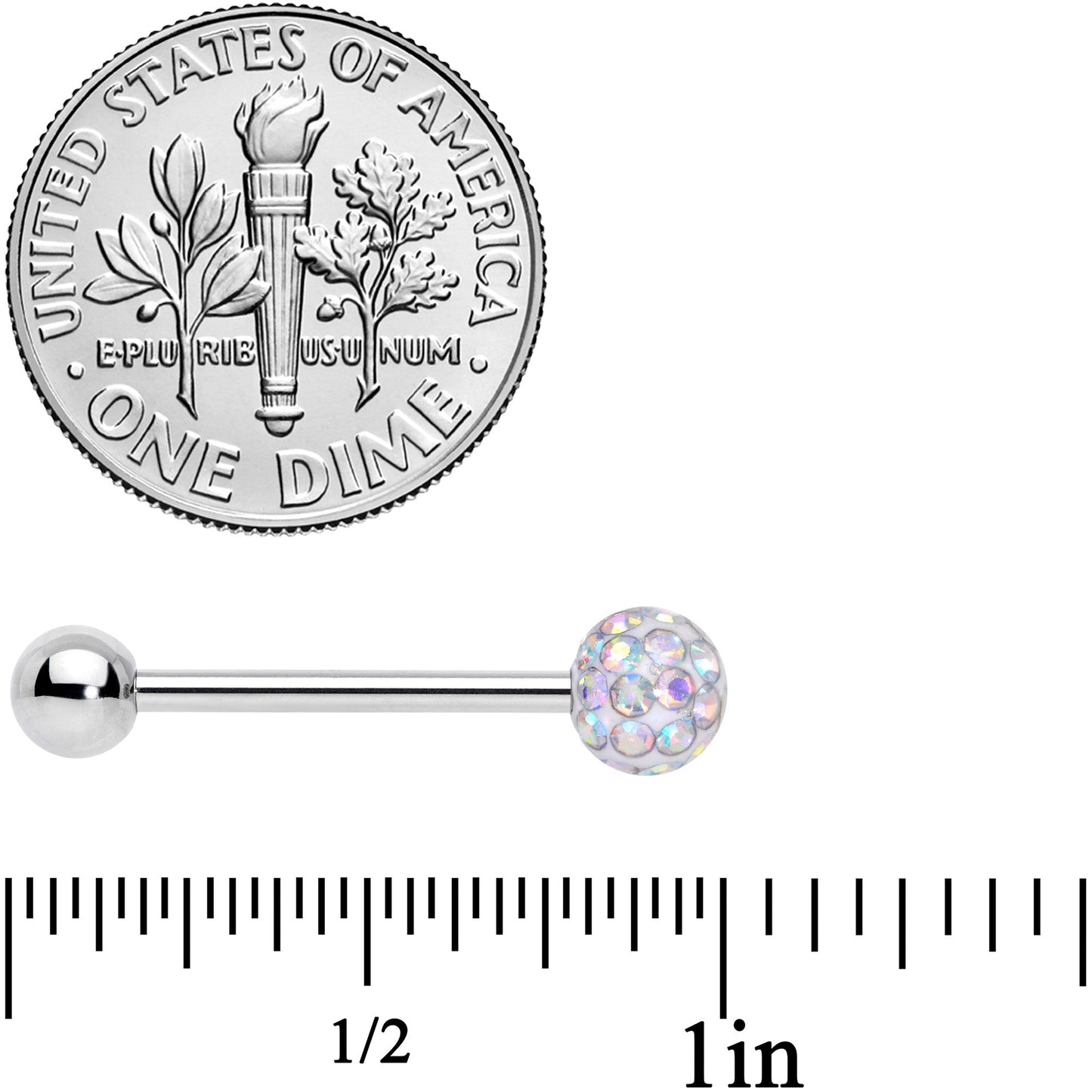 Aurora Gem Disco Ball Internally Threaded Barbell Tongue Ring