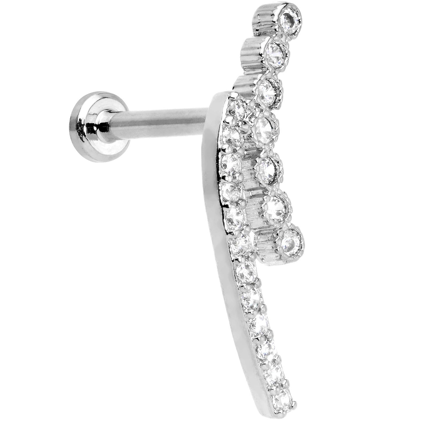 16G 5/16 Clear CZ Gem Curve Internally Threaded Labret Tragus