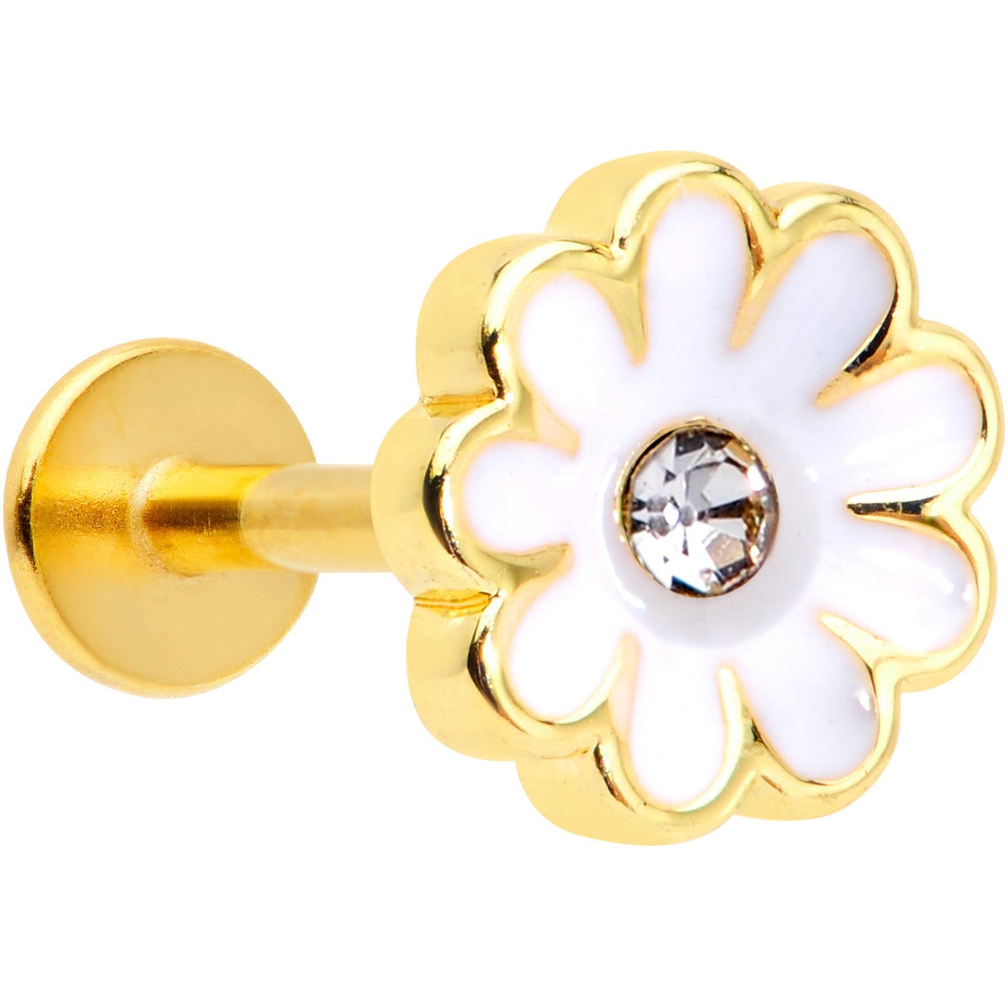 16G 5/16 Clear Gem Gold Tone Daisy Flower Labret Monroe Tragus
