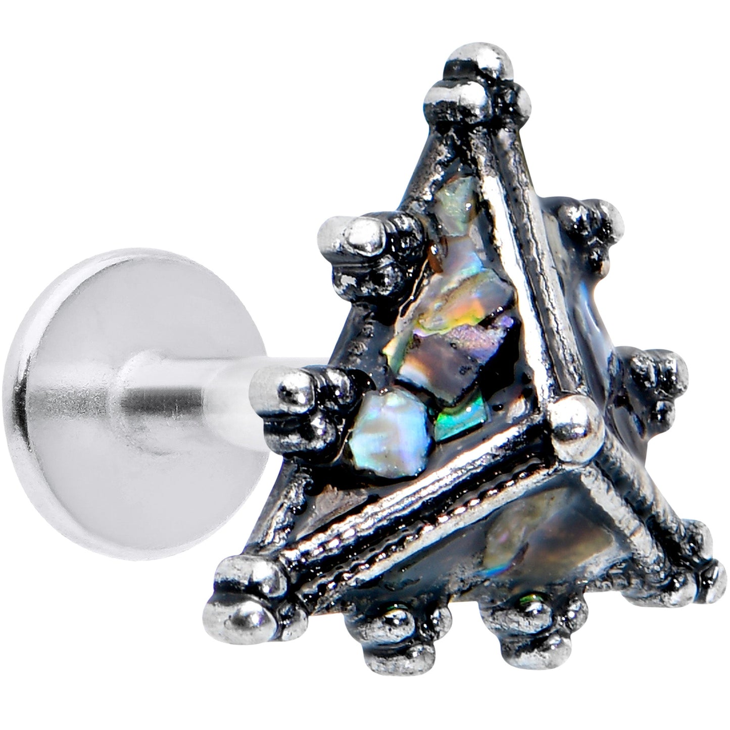 16G 1/4 Textured Rococo Pyramid Labret Monroe Tragus