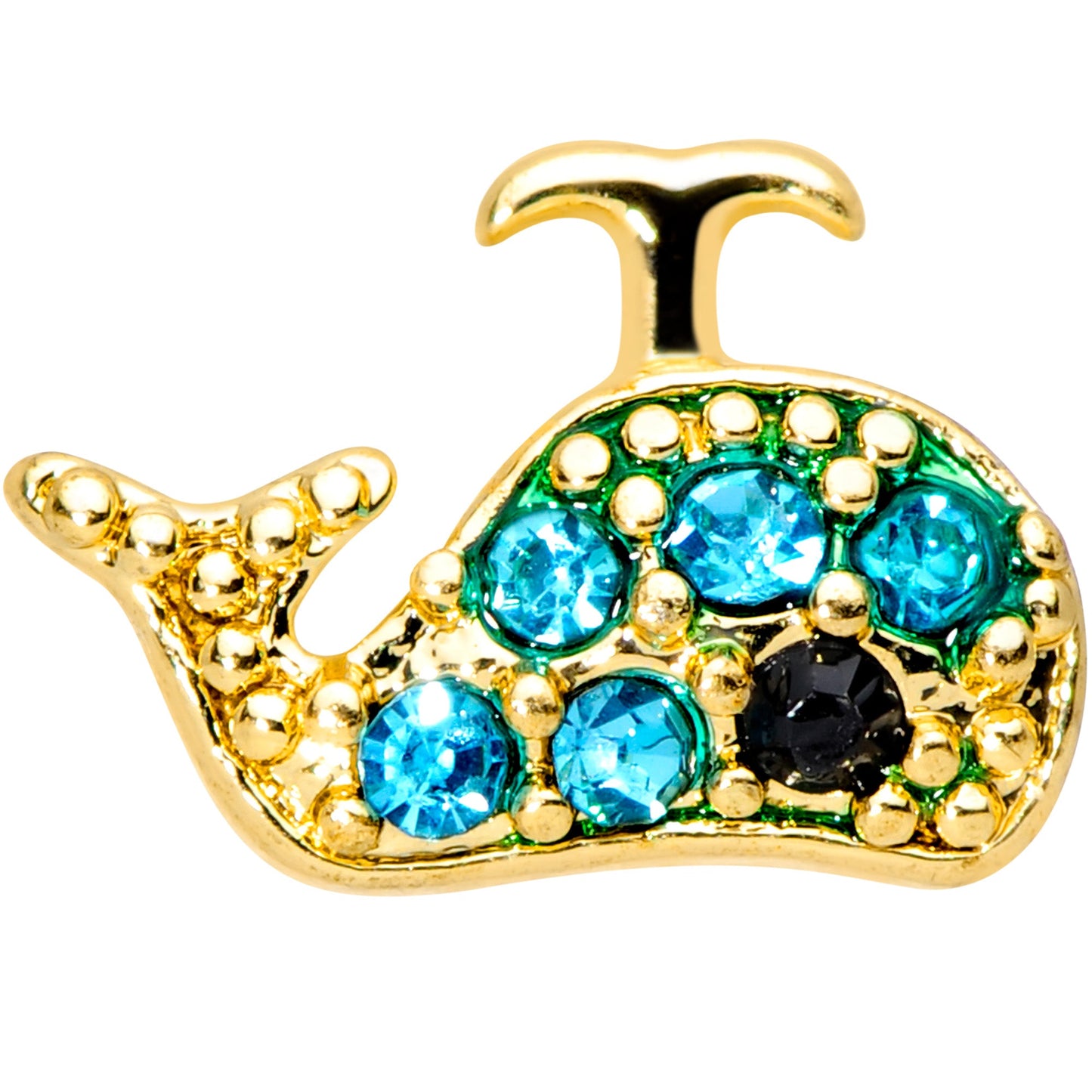 20G 5/16 Aqua Gem Gold Tone Water Whale Nose Bone