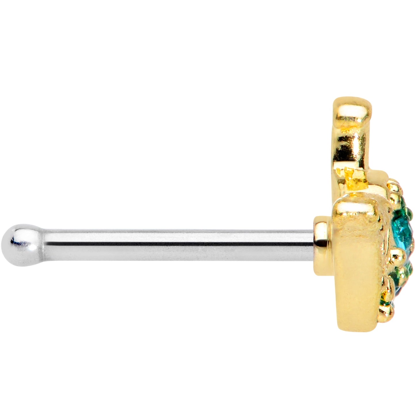 20G 5/16 Aqua Gem Gold Tone Water Whale Nose Bone