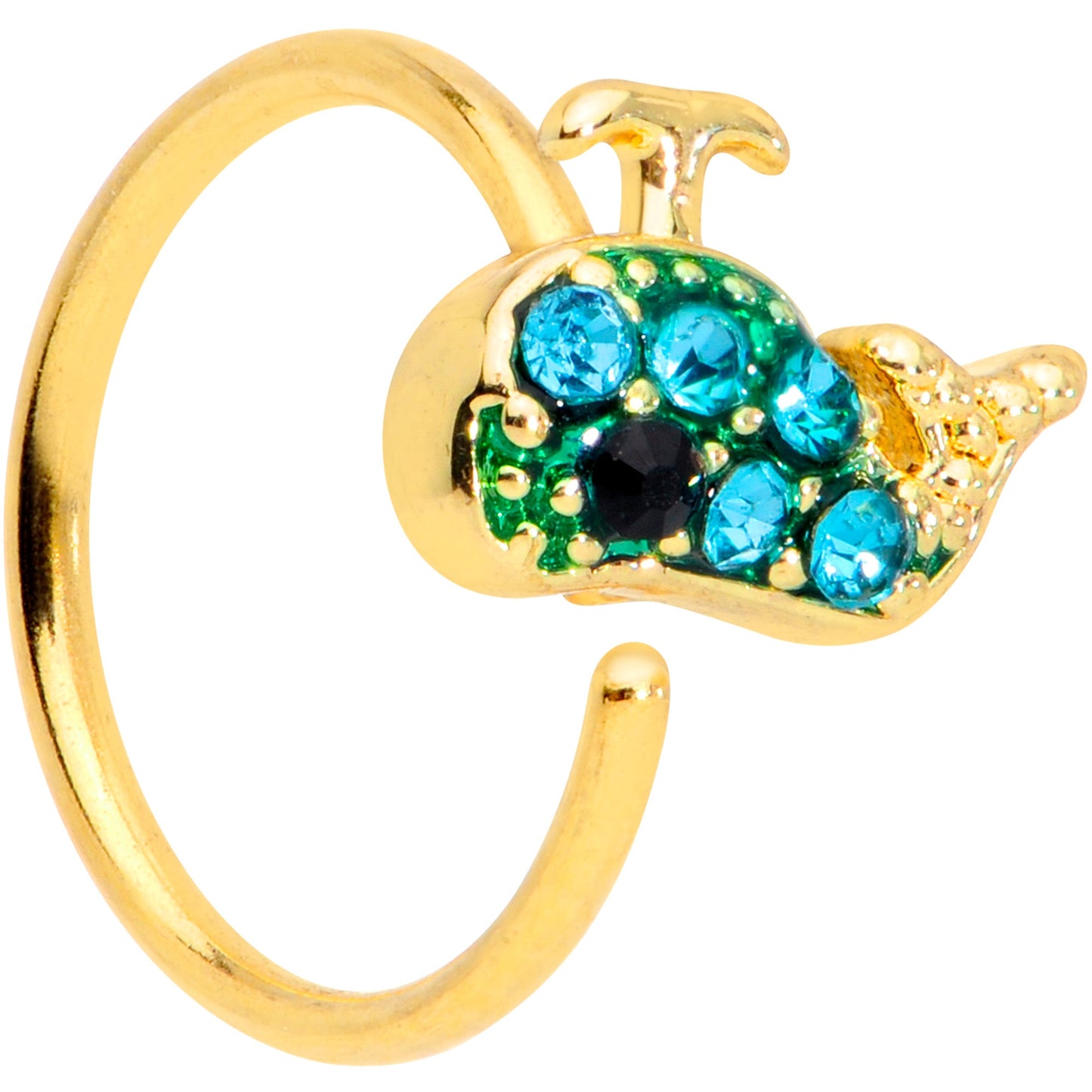 20G 5/16 Aqua Gem Gold Tone Water Whale Nose Hoop