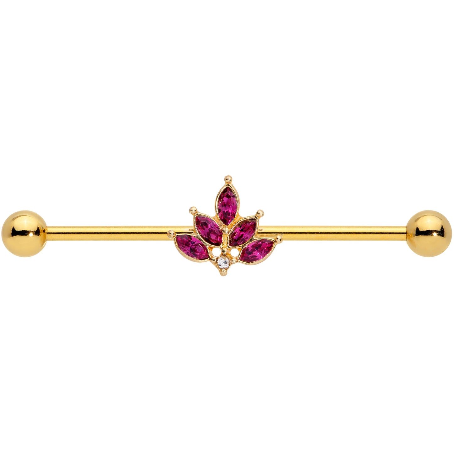 14G Dark Red Gem Gold Tone Autumn Leaves Industrial Barbell 38mm