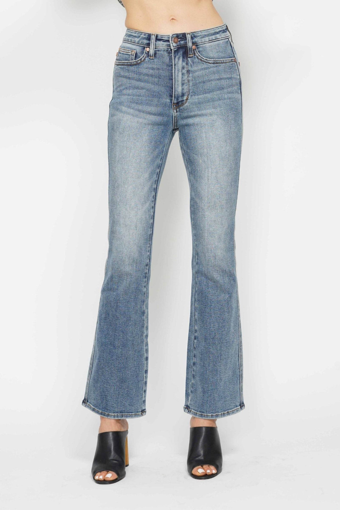 Judy Blue Full Size Tummy Control Back Embroidered Pocketed Bootcut Jeans Plus Size