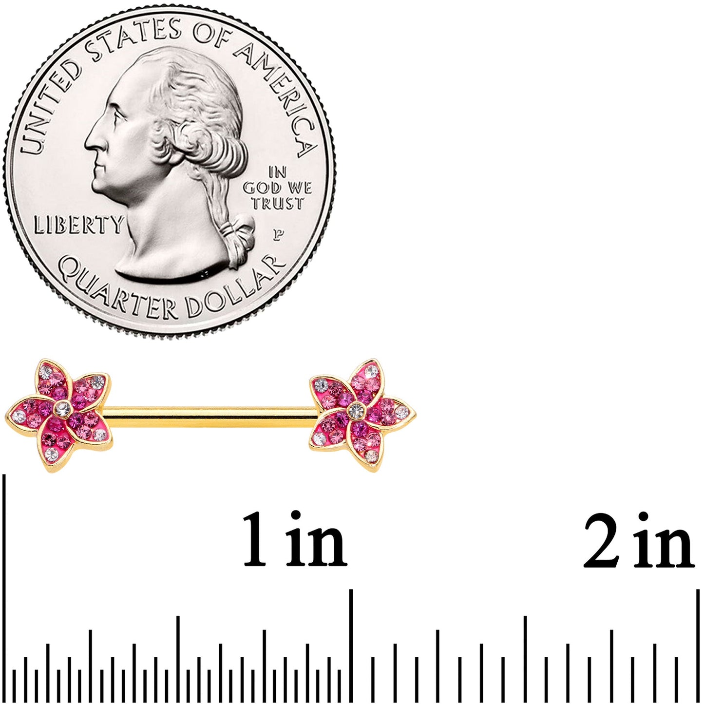 14G 9/16 Purple Gem Gold Tone Flowers Barbell Nipple Ring Set