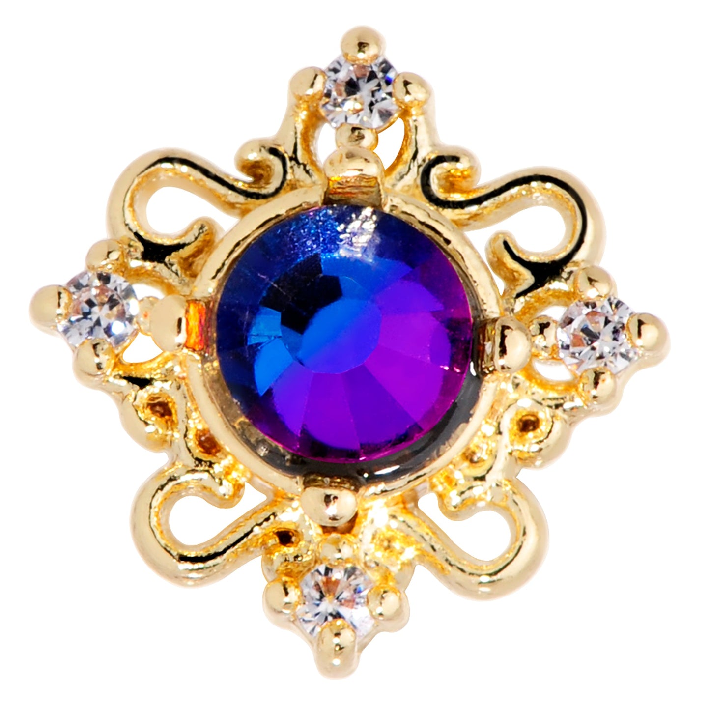 16G 1/4 Purple Tourmaline Gold Tone Filigree Cartilage Tragus