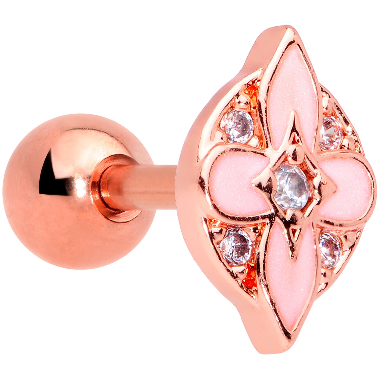 16G 1/4 Clear Gem Rose Gold Tone Pink Cross Cartilage Tragus