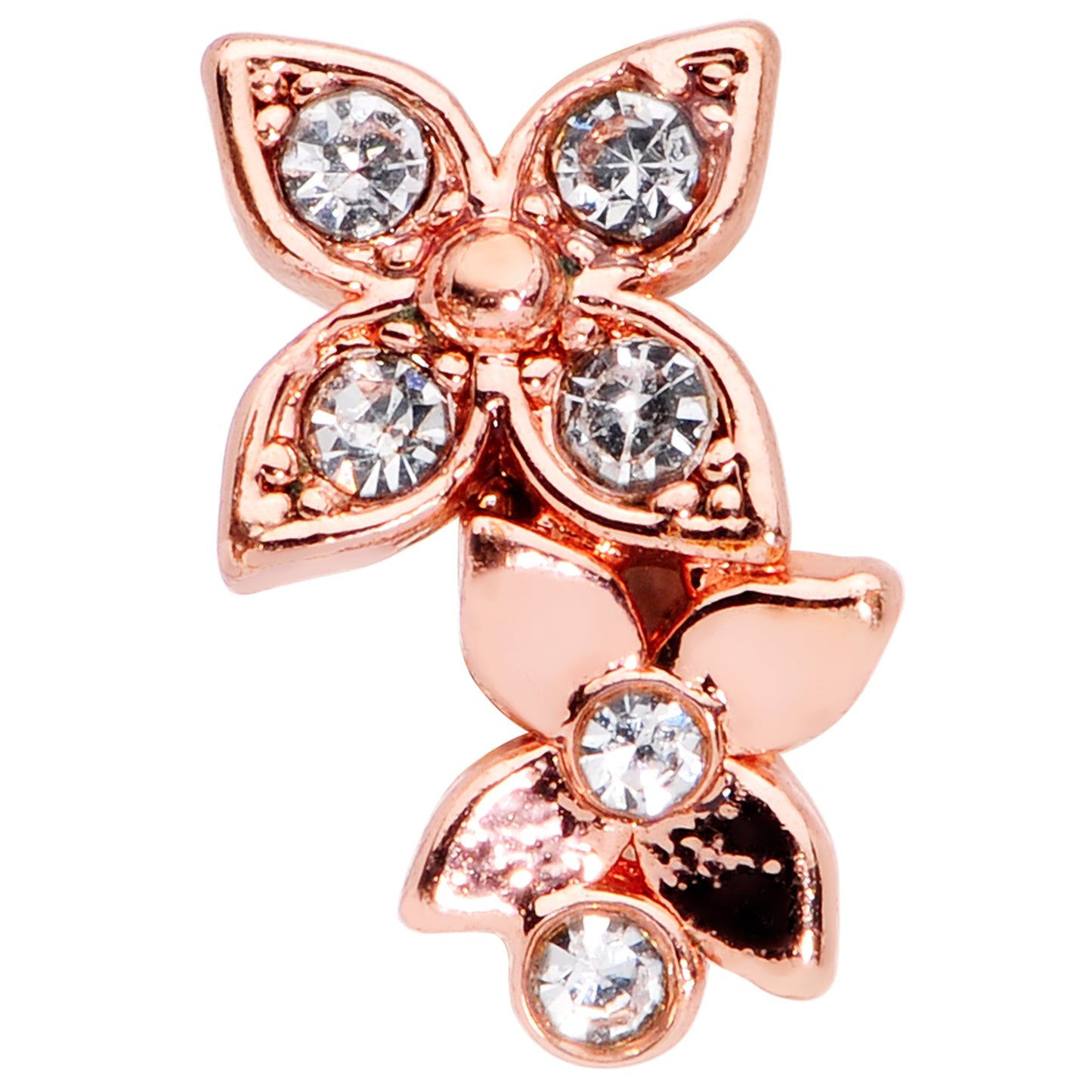 20G 5/16 Clear Gem Rose Gold Tone Glam Butterfly Flower Nose Hoop