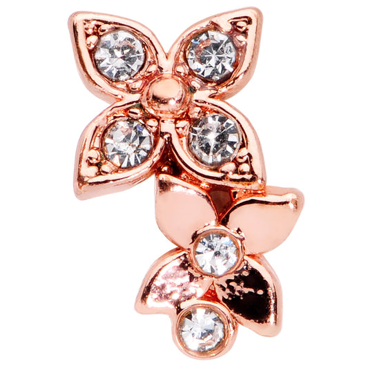 20G 5/16 Clear Gem Rose Gold Tone Glam Butterfly Flower Nose Hoop
