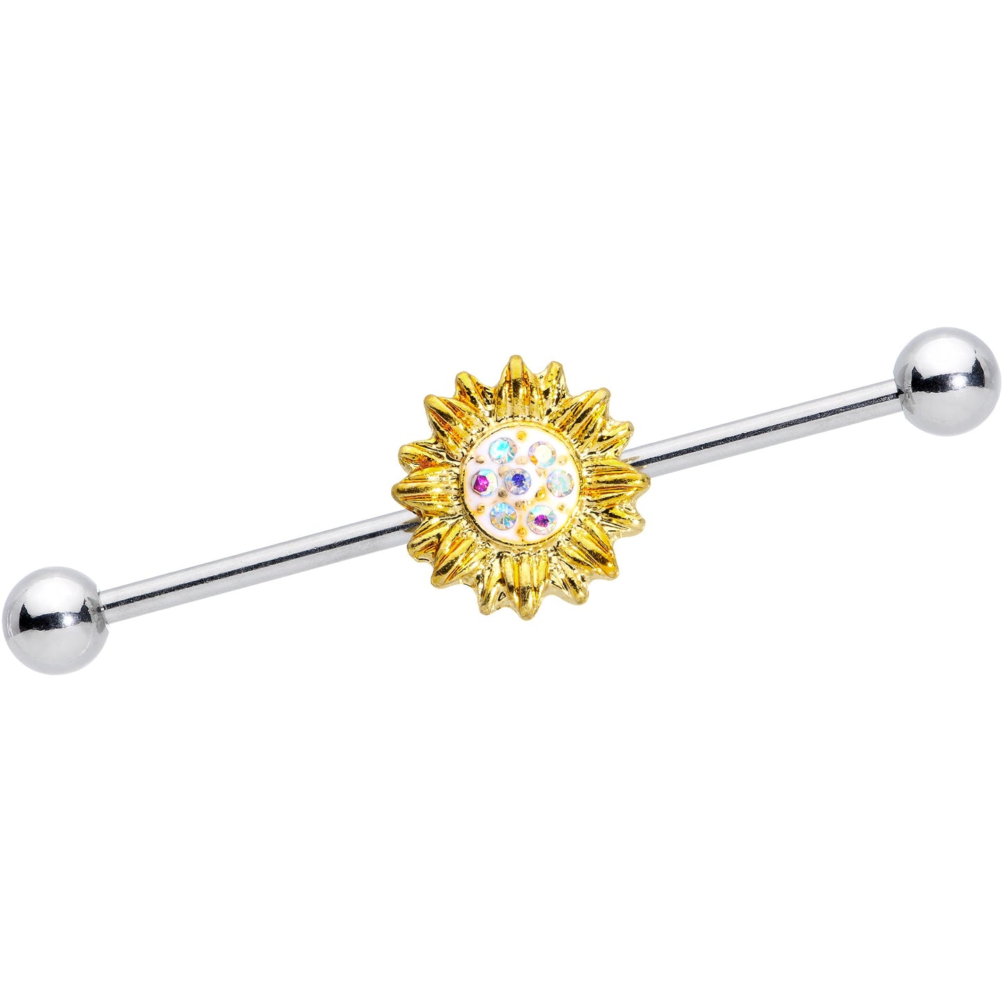 14G Aurora Gem Scintillating Sunflower Industrial Barbell 38mm