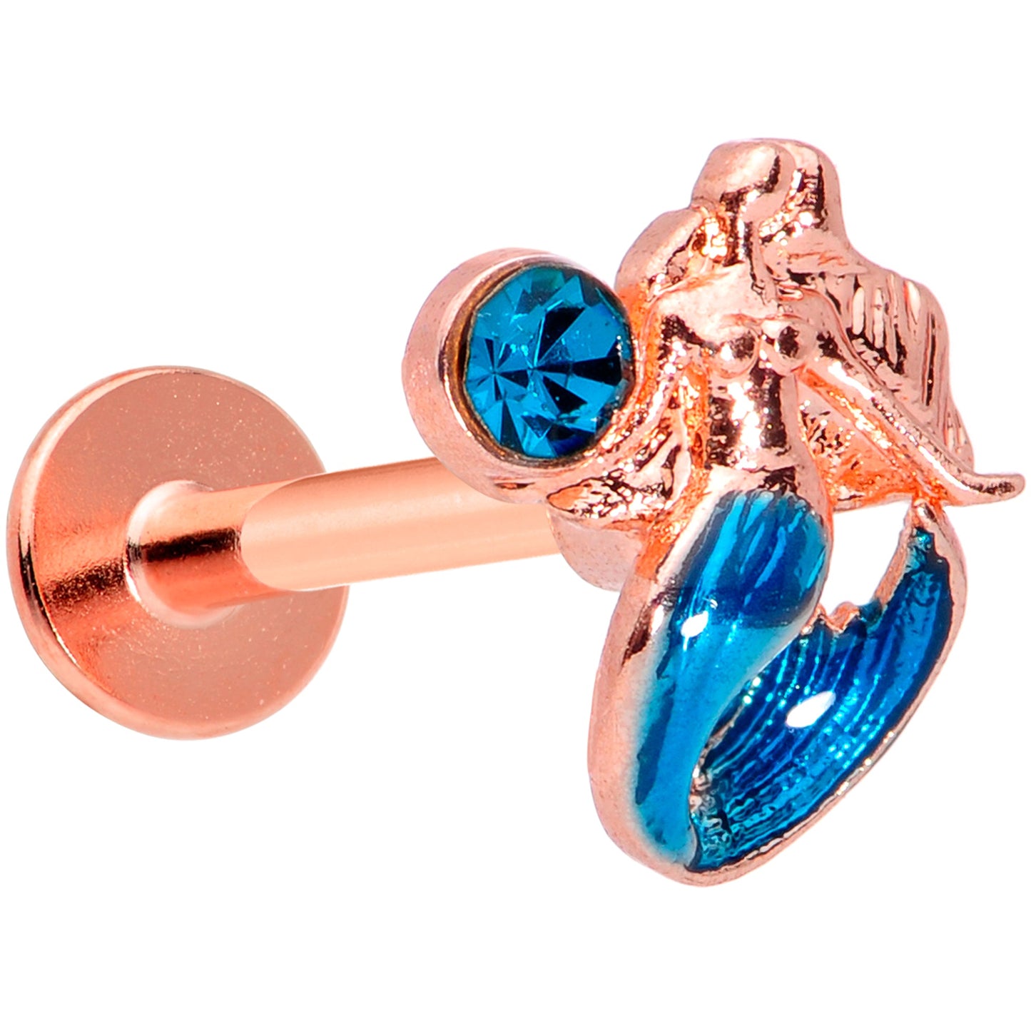 16G 5/16 Aqua Gem Rose Gold Tone Mermaid Labret Monroe Tragus