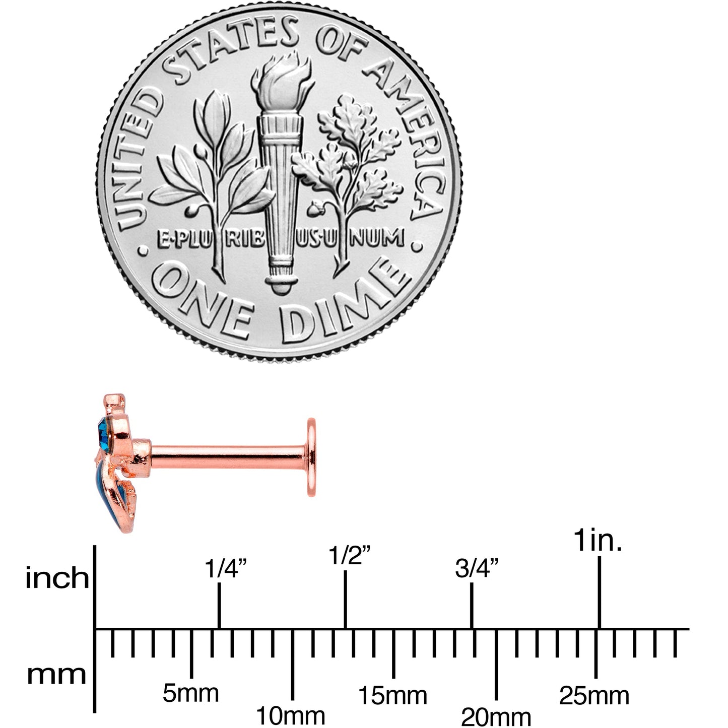 16G 5/16 Aqua Gem Rose Gold Tone Mermaid Labret Monroe Tragus