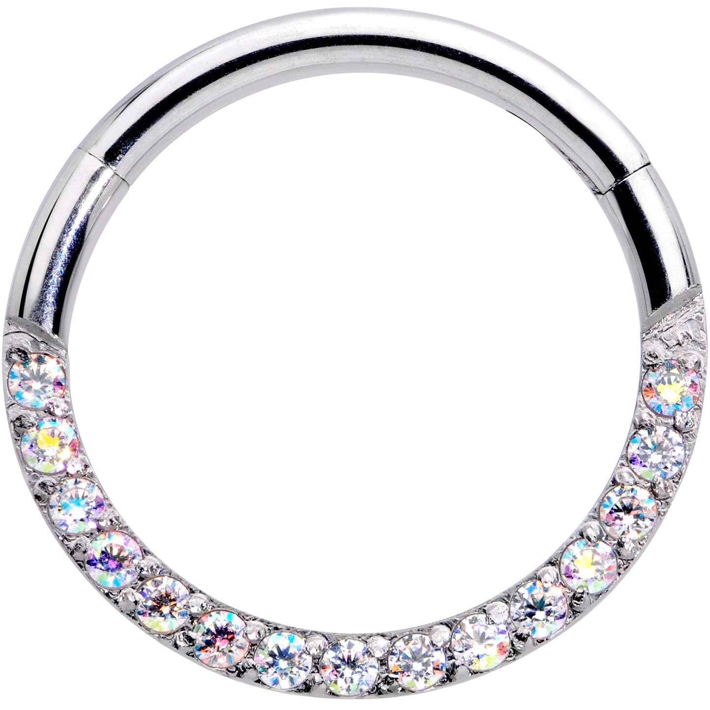 16G 3/8 Aurora Gem Paved Elegance Hinged Segment Ring