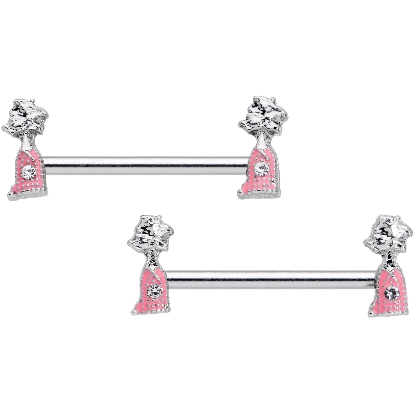 14G 5/8 Clear Gem Pink Champagne Bottles Barbell Nipple Ring Set