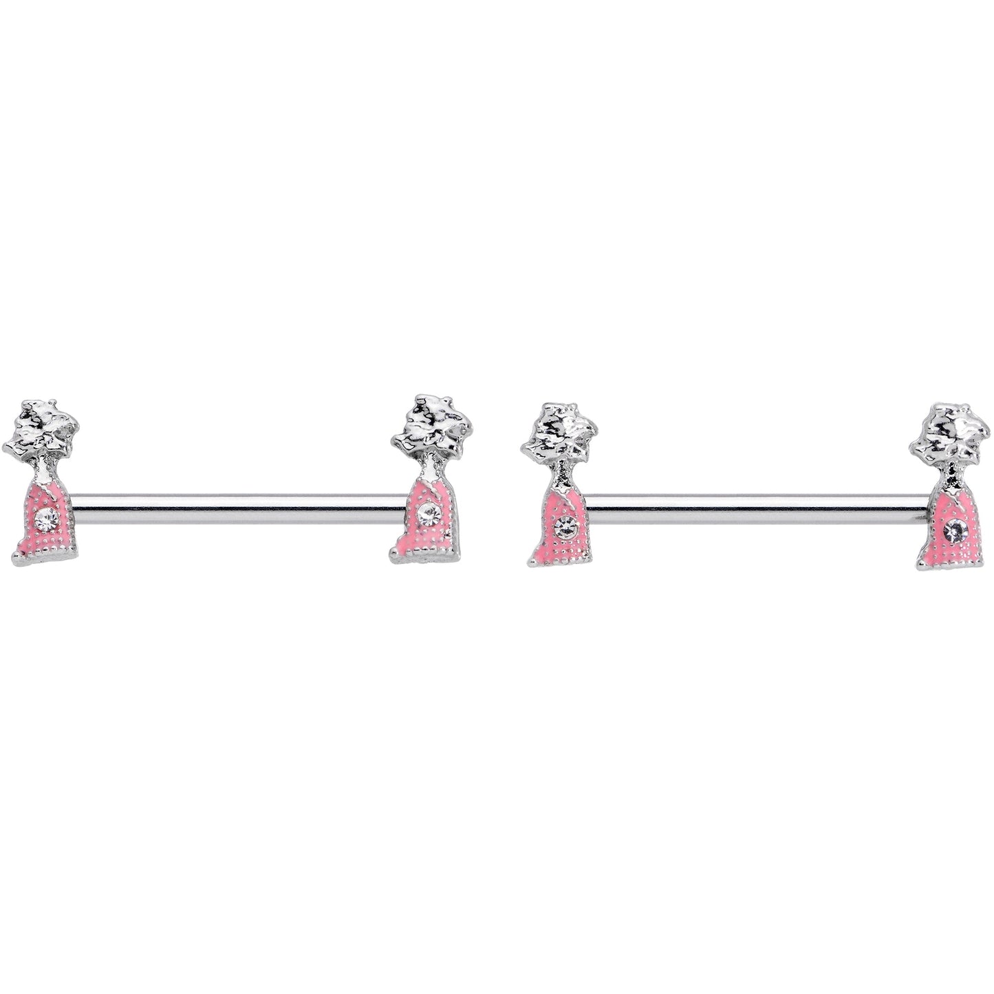14G 5/8 Clear Gem Pink Champagne Bottles Barbell Nipple Ring Set