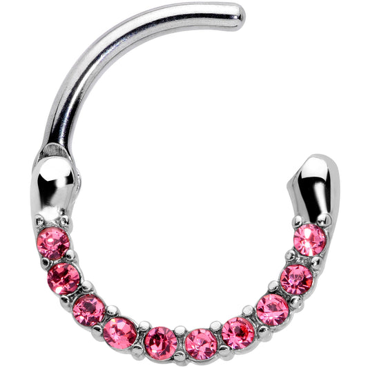 16G 5/16 Pink Gem Paved Cartilage Clicker