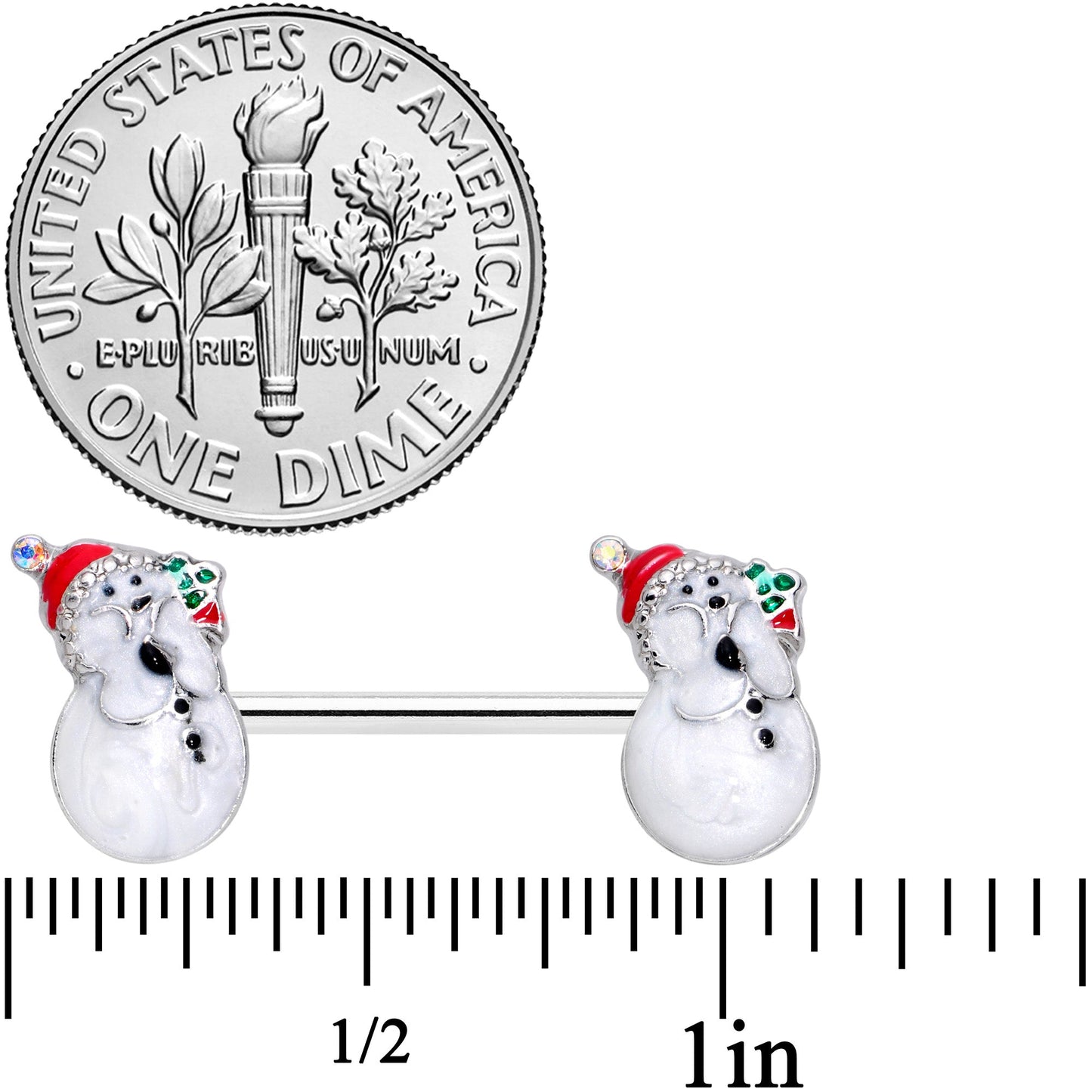 14G 9/16 Clear Gem Snowman Christmas Barbell Nipple Ring Set