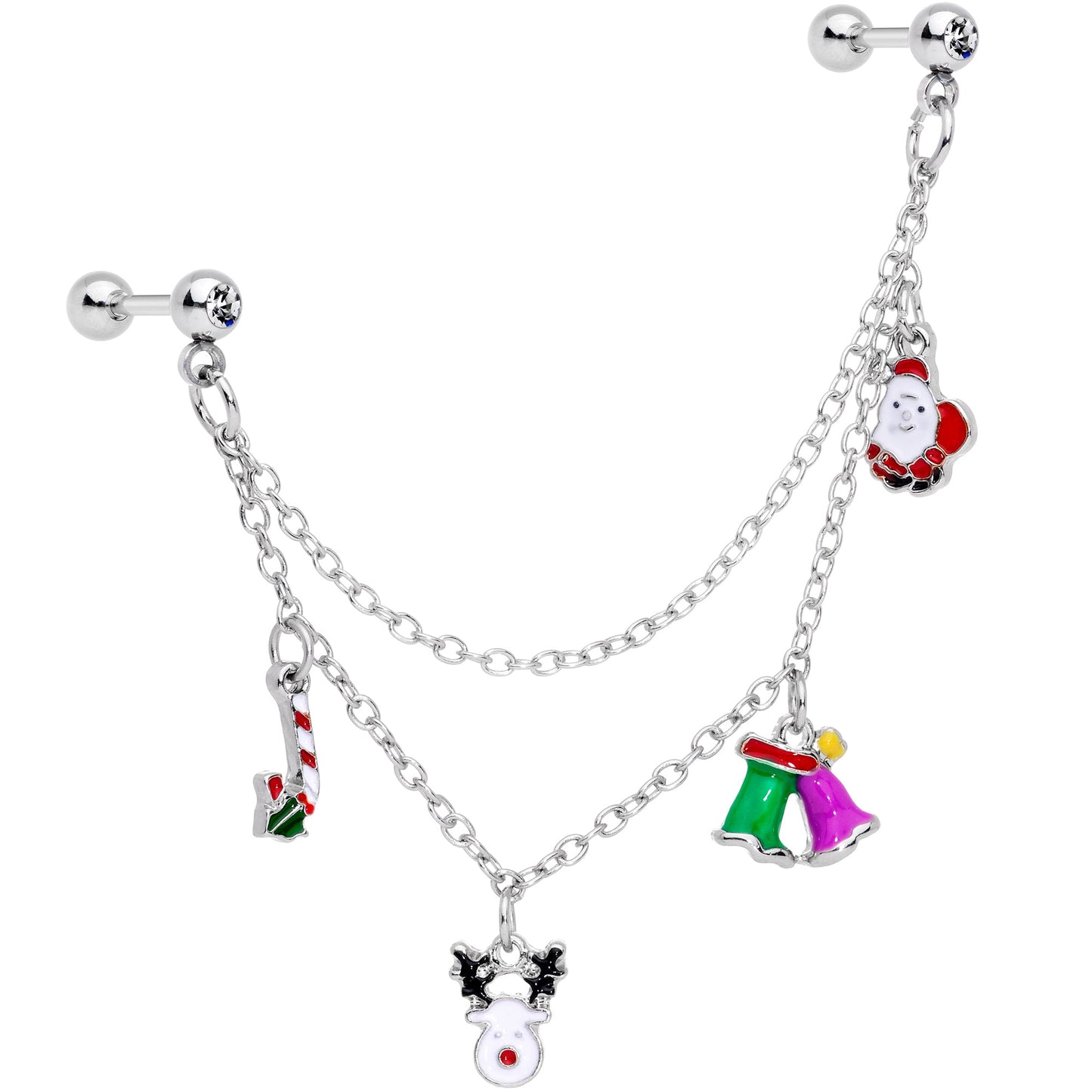 16G 1/4 Clear Gem Santa Christmas Dangle Cartilage Chain Earring