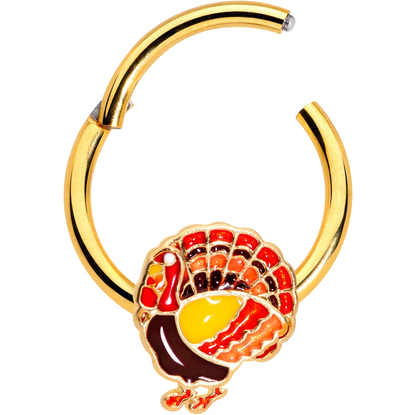 16G 3/8 Gold Tone Turkey Thanksgiving Hinged Segment Ring