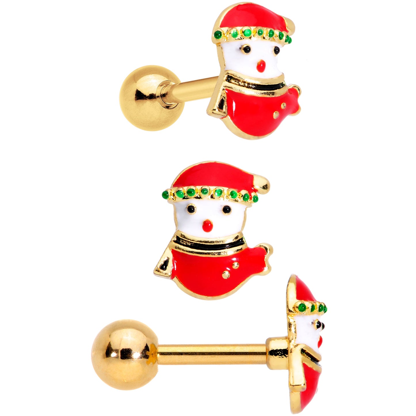 16G 1/4 Red Green Gem Merry Christmas Cartilage Tragus Set of 3