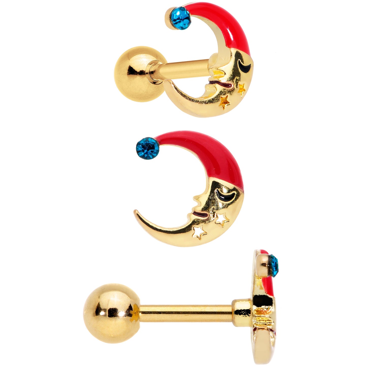 16G 1/4 Red Green Gem Merry Christmas Cartilage Tragus Set of 3