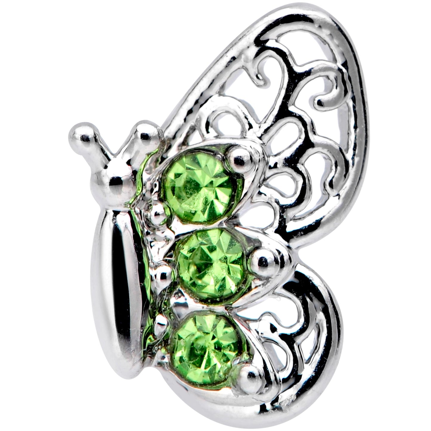 20G 1/4 Green Gem Lacy Butterfly Nose Bone