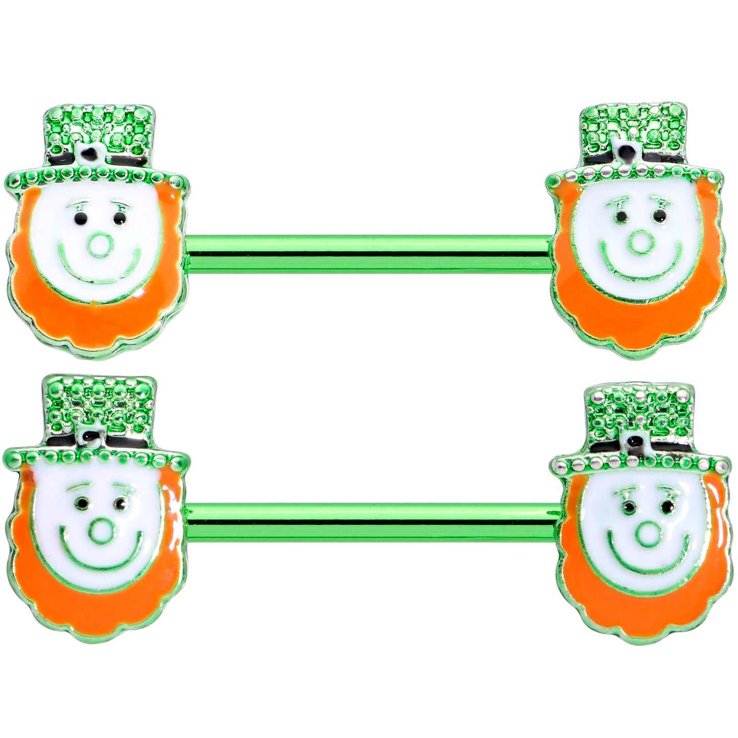 14G 9/16 Green Gem Leprechaun St Patricks Day Nipple Ring Set