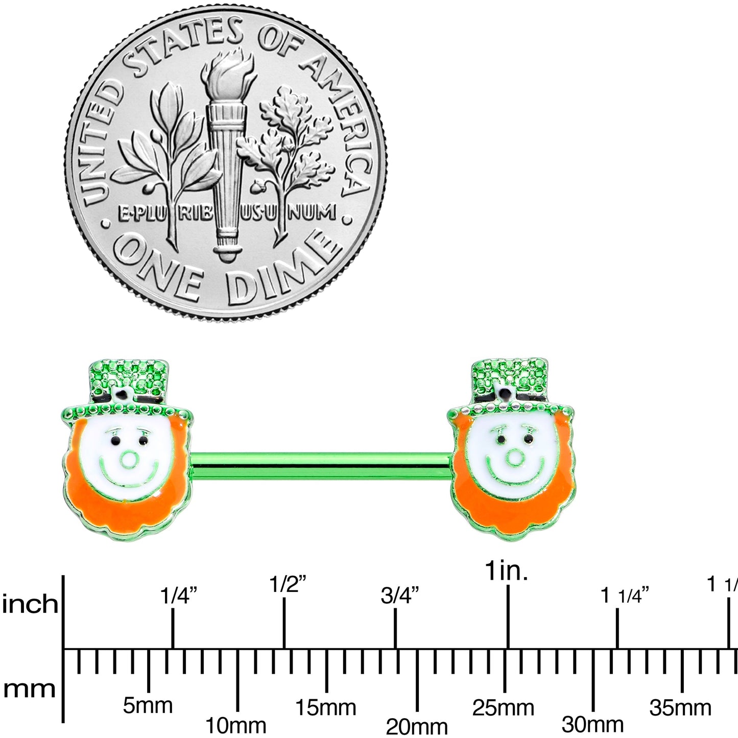 14G 9/16 Green Gem Leprechaun St Patricks Day Nipple Ring Set