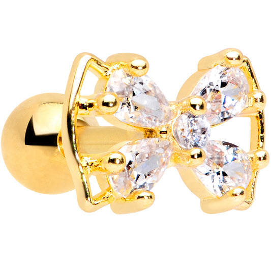 16G 1/4 Clear CZ Gem Gold Tone Beauty Bow Cartilage Tragus